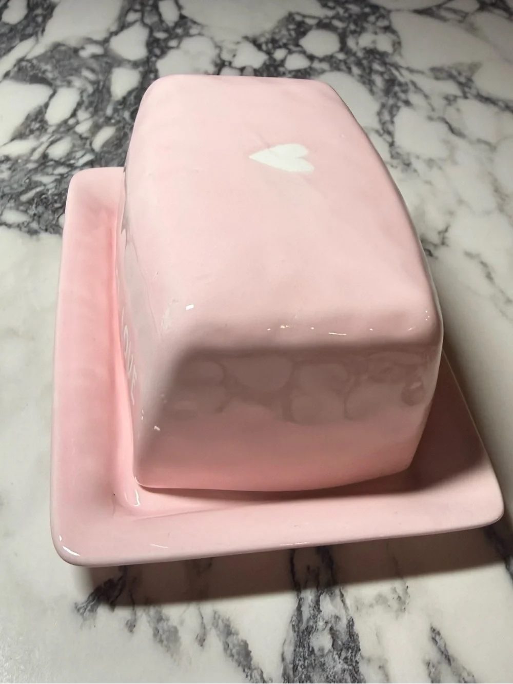 Harvest Green Studio Pink Ceramic Butter Dish Spread The Love Heart Stoneware